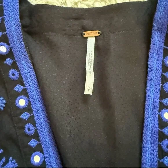 FREE PEOPLE Boogie All Night Peasant Blouse In Black S NWOT - Picture 12 of 13